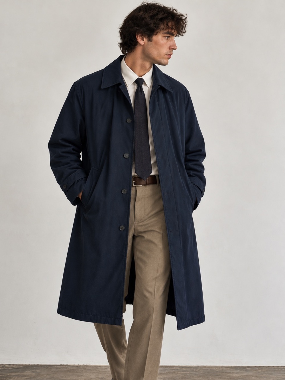 Men’s R38 Navy Removable Faux Fur Lined Car Coat